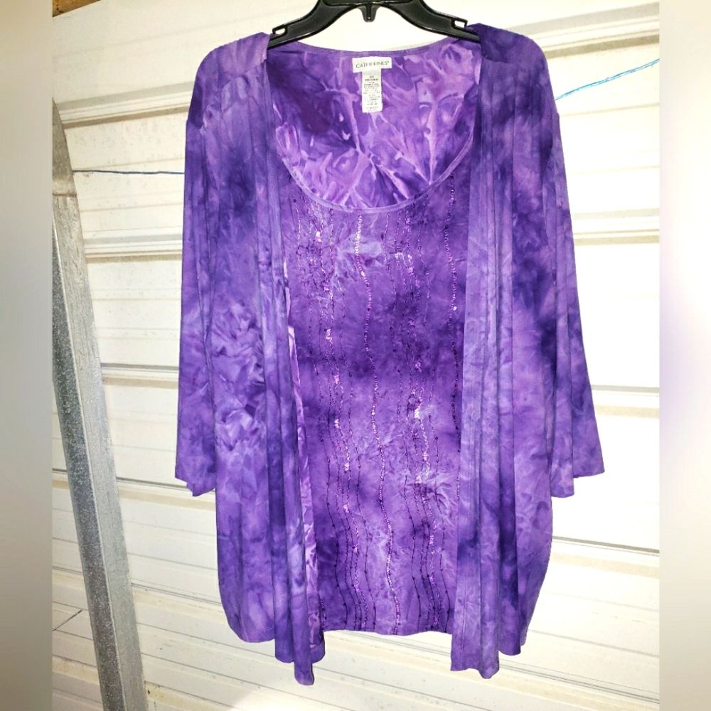 3X Plus Size 26/28 Catherines Purple dressy comfy 2fer top shirt women's 💜 work